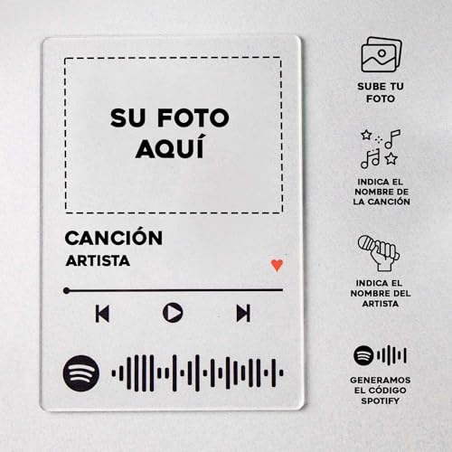 PROMO SHOP Placa de Música Personalizada con código de Spotify · Fabricada en Metacrilato acrílico · Placa de Álbum de Fotos de acrílico como aniversario, amigos o decoración