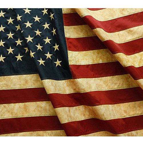 Anley Estilo Vintage, Estilo Teñido con Té, Bandera Estadounidense EE. UU., 90x150 cm, Nylon - Estrellas Bordadas y Franjas Cosidas - Asegurada con 4 Filas de Costura